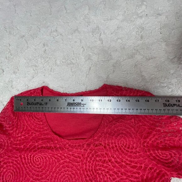 Modes Crystal Fashions Womens Lace Top Shirt Scoop Neck 3/4 Sleeve Large Red - Picture 5 of 8